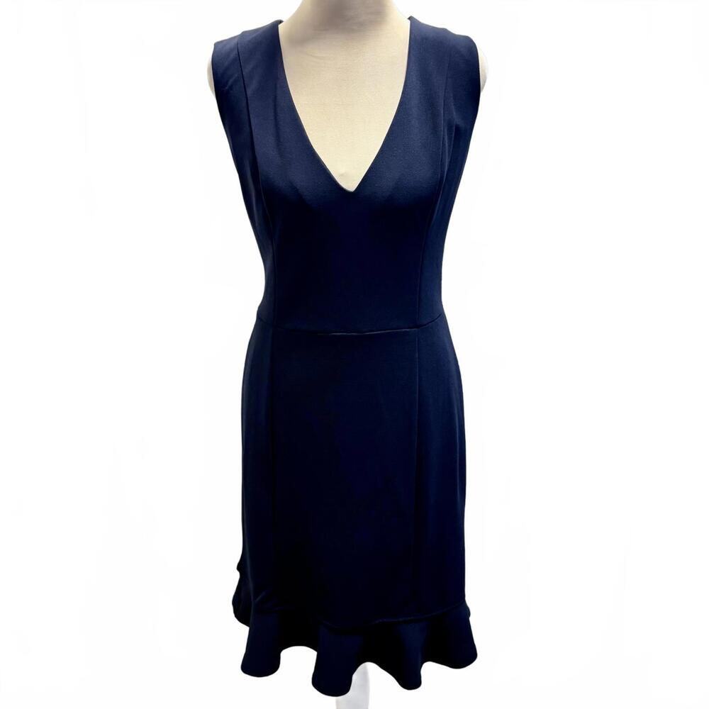 NWT Lipsy London Navy Blue Flutter Ruffled Hem Stretch Sheath Dress Minimalist